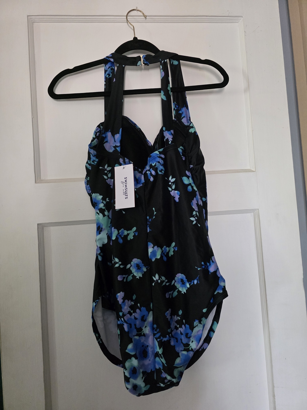 Blue Floral Halter One-Piece Swimsuit
